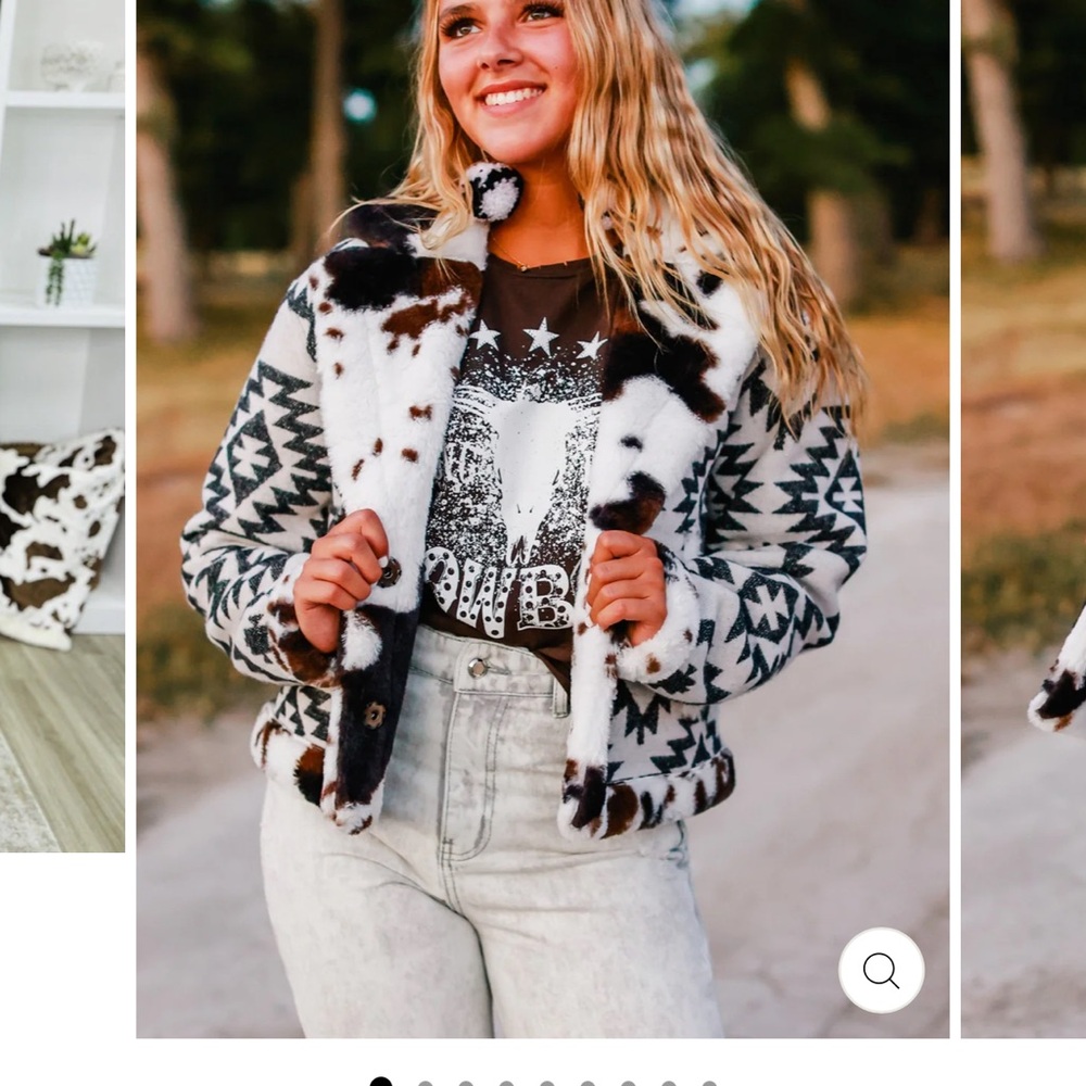 Grace & Emma Cattle Driving Aztec Cow Print Coat XL